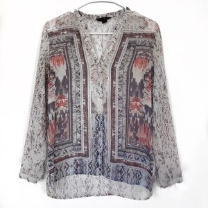 H&M Multicolor Geometric Sheer Long Sleeve Top – Size 4